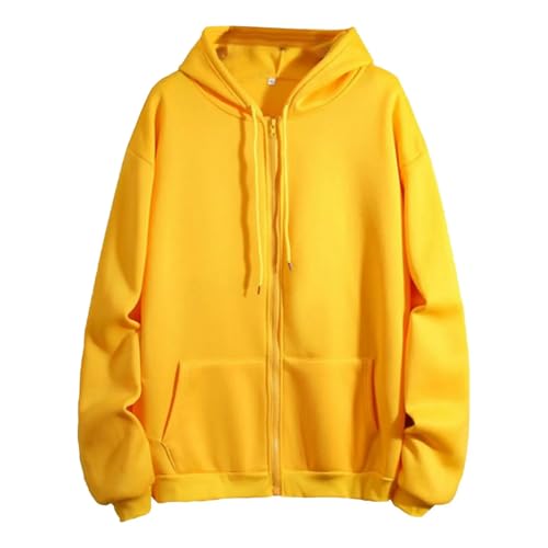 YJHLY Damen Hoodie Zip Up Kapuze Sweatshirt Lose Frauen Hoodies Casual Solid Lose Paar Hoodie Jacke Jacke Streetwear-Yellow-S von YJHLY