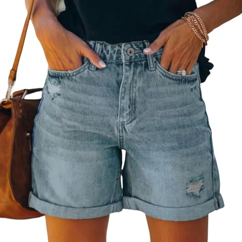 YJHLY Damen-Shorts Damen -Denim -Shorts Summer Casual Denim Denim High Tailled Folded Hem Jeans Shorts Für Juniors Casual Shorts-Blue-S von YJHLY