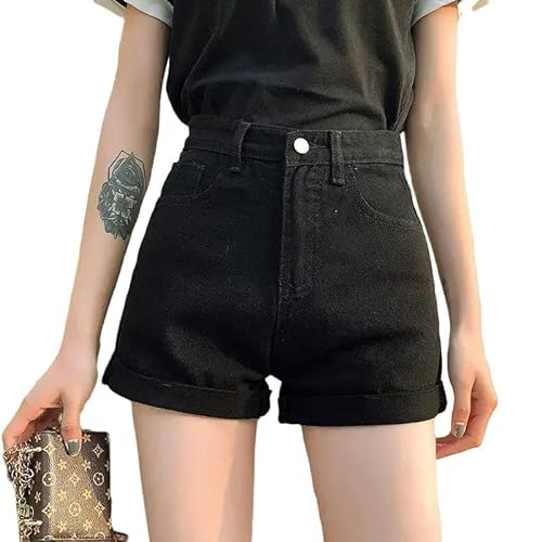 YJHLY Damen-Shorts Shorts Women Jeans Shorts Für Frauen Sommer Hohe Taille Locker-Black-M von YJHLY