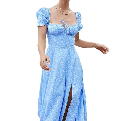 YJHLY Frauen Kleid Frauenkleidung Kleines Frisches Florales, Schlankes Fit -Schlitz -Camisolkleid-Sky Blue-S von YJHLY