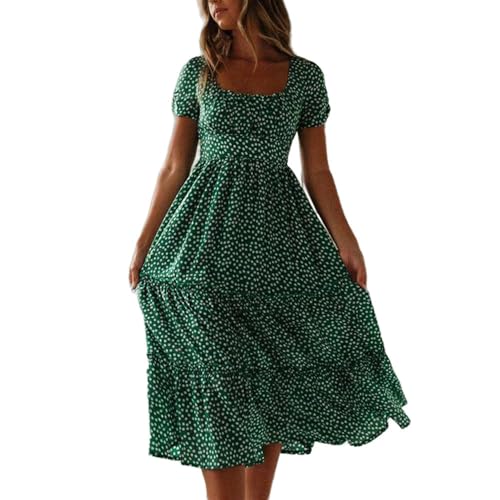 YJHLY Frauen Kleid Strand Blumenkleid Für Frauen Kleidung Kleidung Sommerurlaub Lässige Kurzarm Slim Fit Long Kleid Frauenkleid-Green-M von YJHLY