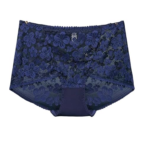 YJHLY Frauen Unterwäsche 1Pc Spitze Höschen Frauen Unterhose Solide Farbe Große Größe Hohe Taille Slips Atmungsaktive Lift Gesäß Weibliche Unterwäsche-Blue-XXL (80Kg-90Kg)-1Pcs von YJHLY