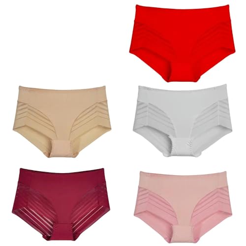 YJHLY Frauen Unterwäsche 5Pcs/Set Nahtlose Höschen Frauen Unterwäsche Damen Spitze Unterhosen Niedrige Taille Hohl Out Weibliche Weiche Solide Ultra-Dünne Slips-Combo4-L (45Kg-65Kg)-5Pcs von YJHLY