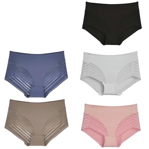 YJHLY Frauen Unterwäsche 5Pcs/Set Nahtlose Höschen Frauen Unterwäsche Damen Spitze Unterhosen Niedrige Taille Hohl Out Weibliche Weiche Solide Ultra-Dünne Slips-Combo8-L (45Kg-65Kg)-5Pcs von YJHLY