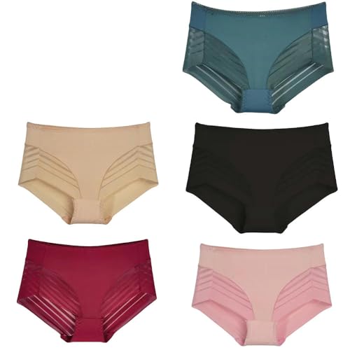 YJHLY Frauen Unterwäsche 5Pcs/Set Nahtlose Höschen Frauen Unterwäsche Damen Spitze Unterhosen Niedrige Taille Hohl Out Weibliche Weiche Solide Ultra-Dünne Slips-Combo9-Xl (65Kg-80Kg)-5Pcs von YJHLY