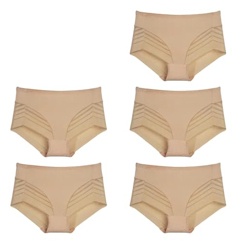 YJHLY Frauen Unterwäsche 5Pcs/Set Nahtlose Höschen Frauen Unterwäsche Damen Spitze Unterhosen Niedrige Taille Hohl Out Weibliche Weiche Solide Ultra-Dünne Slips-Skin Colour-XXL (80Kg-90Kg)-5Pcs von YJHLY