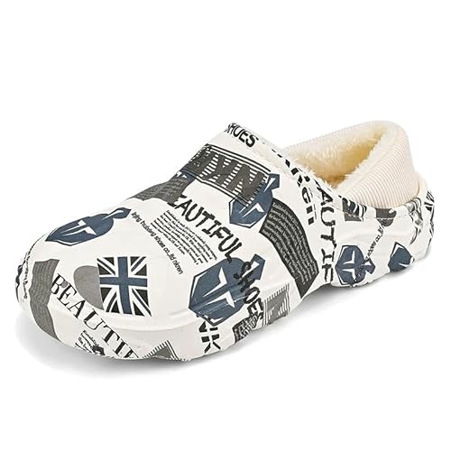 YJHLY Gefütterter Clog Winter Männer Hausschuhe Warme Hausschuhe Camouflage wasserdichte Pelzige Indoor Home Baumwolle Schuhe Eingewickelte Ferse Fluffy Slide Plüsch Clogs-Beige-38-39 von YJHLY