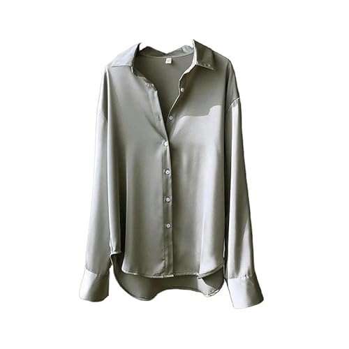 YJHLY Hemd Damen Büro Dame Shirts Und Blusen Frau Top Herbst Winter Langarm Knopf Eleganz Süße Casual Sommer Mode Shirts-Grey-L von YJHLY