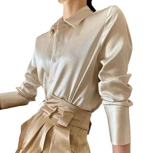 YJHLY Hemd Damen Sommer Trend Mode Frauen Casual Elegant Langarm Shirt Büro Frauen Hemden Und Blusen Schlanke Female Kleidung-Beige-S von YJHLY