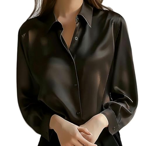 YJHLY Hemd Damen Sommer Trend Mode Frauen Casual Elegant Langarm Shirt Büro Frauen Hemden Und Blusen Schlanke Female Kleidung-Black-S von YJHLY