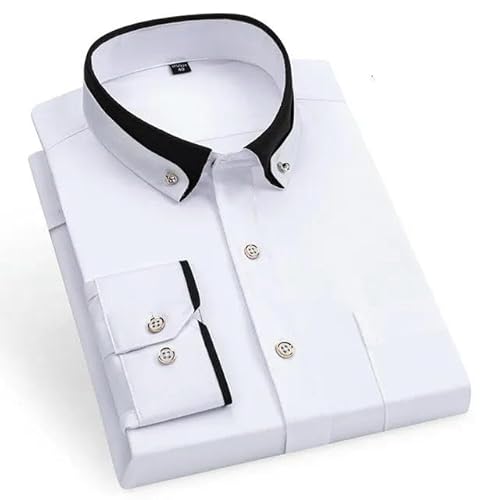 YJHLY Hemd Herren Herren Business Shirt Shirt Langarm Button Down Social Camisa Casual Hochzeitsfeier Büro Männliche Kleidung-White-39 Size 170Cm 60Kg von YJHLY