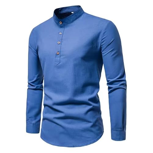 YJHLY Hemd Herren Herren Lose Hemd Mit Männlichen Lässigen Stehenden Kragen Langarm Bluse Business Shirt 5 Farben Plus Size 4XL 5XL-Blue-XL von YJHLY