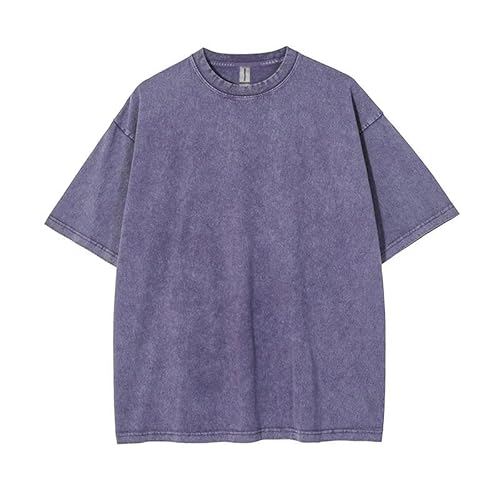 YJHLY Herren Kurzarm T-Shirts Hip Hop Streetwear Männer Baumwolle Verzweifelt T-Shirts Übergroß-Purple-M von YJHLY