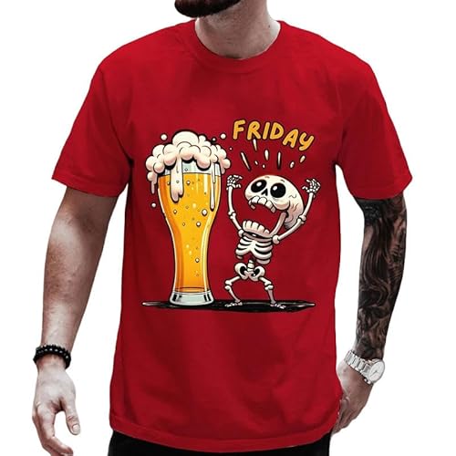 YJHLY Herren Kurzarm T-Shirts Sommer Bier T-Shirts Lustige 3D-Schädeldruck T-Shirt Für Männer Mode Übergroß-Xtmtlk-3180-M von YJHLY