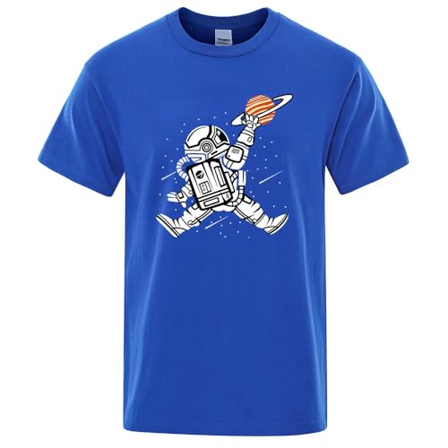 YJHLY Herren Kurzarm T-Shirts Spaceman Dunk T -Shirt Männer Frauen Baumwolle Öko -T -Shirts T -Shirts Übergroße Atmungsaktive Lose Kurze Hip Hop Bequeme Tops-Blue-S von YJHLY