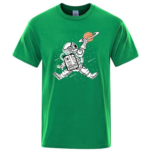 YJHLY Herren Kurzarm T-Shirts Spaceman Dunk T -Shirt Männer Frauen Baumwolle Öko -T -Shirts T -Shirts Übergroße Atmungsaktive Lose Kurze Hip Hop Bequeme Tops-Green-XXL von YJHLY