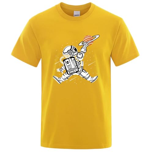 YJHLY Herren Kurzarm T-Shirts Spaceman Dunk T -Shirt Männer Frauen Baumwolle Öko -T -Shirts T -Shirts Übergroße Atmungsaktive Lose Kurze Hip Hop Bequeme Tops-Yellow-XXL von YJHLY