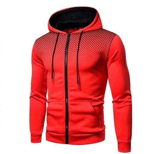 YJHLY Herren-Sweatshirt Herren Hoodie Reißverschluss Up Hoodie Sweatshirt Grafik Reißverschluss Taschen Sport Outdoor Outdoor Casual Hoodies Slim Sweatshirts Slim Sweatshirts-Red-L von YJHLY