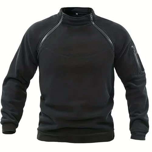 YJHLY Herren-Sweatshirt Herren Pullover Casual Sweatshirt Faux Fleece Jacke Stehend Kragenpullover Feste Farbpullover Windschutzkleidung-Black-S von YJHLY