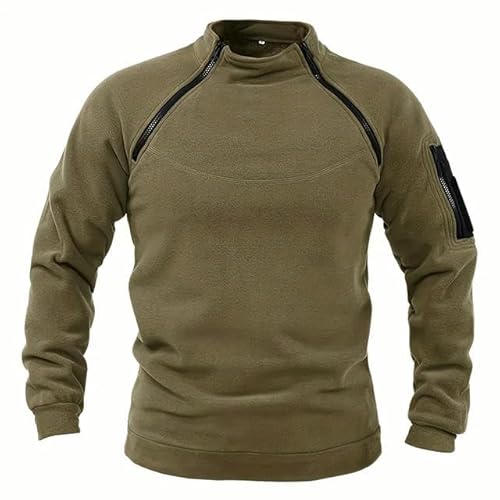 YJHLY Herren-Sweatshirt Herren Pullover Casual Sweatshirt Faux Fleece Jacke Stehend Kragenpullover Feste Farbpullover Windschutzkleidung-Olive Green-S von YJHLY