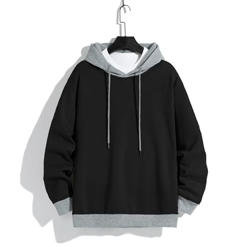 YJHLY Herren-Sweatshirt Herrenfarbhaubeer Hoodie Light Fleece Hoodie Langarm Mit Kapuzenpaket Hoodie-Black-M von YJHLY