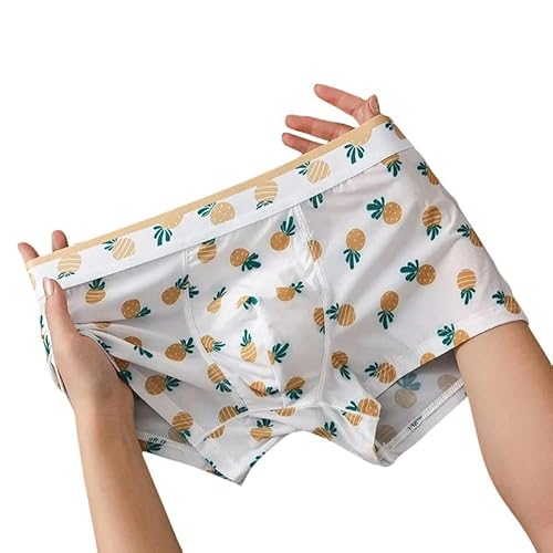 YJHLY Herrenunterwäsche Boxershorts 3-Teiliger Sommer Eiskalte Eisseide Männer Unterwäsche Mann Gedruckte Unterhose U Bulge Pouch Unterwäsche Bequeme Atmungsaktive Boxer-Yellow-M(45-55 Kg)-3 Pcs von YJHLY