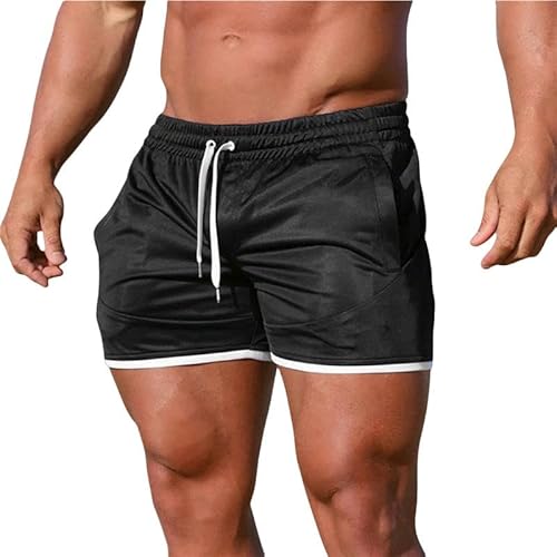 YJHLY Kurze Hosen Herren Männer Shorts Fitness Strand Sport Shorts Männer Sommer Fitnessstudios Workout Männlich Atmungsaktives Mesh Quick Dry Sportswear Jogger Shorts Männer-Black-M von YJHLY