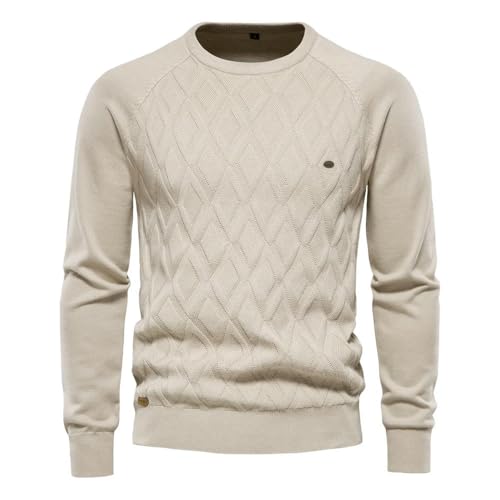 YJHLY Pullover Herren Argyle Basic Männer Pullover Feste Farbe O-Neck Langarm Gestrickt Männlichen Pullover Winter Mode Warme Pullover Für Männer-Khaki-Size S 55-65 Kg von YJHLY