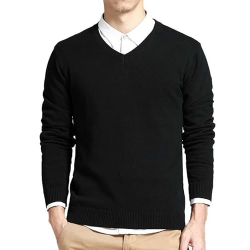 YJHLY Pullover Herren Baumwollpullover Männer Langarm Pullover Outwear Männer Gegen Hals Herren Pullover Locker Fit Strickkleidung-Black-Asian Size 4XL von YJHLY