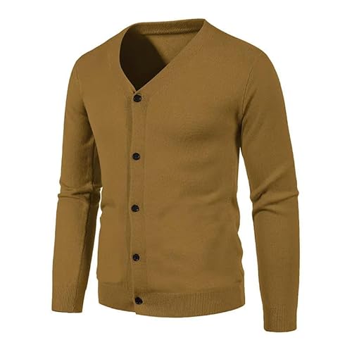 YJHLY Pullover Herren Herbst-Männer-Strick-Strickjacke Dünne V-Ausschnitt Grundlegender Elastischer Slim Fit Dünner Pullover Festkörper-Gelegenheits-Vielseitiger Mantel-Brown-Asia 3XL von YJHLY