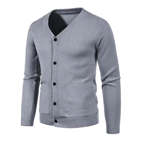 YJHLY Pullover Herren Herbst-Männer-Strick-Strickjacke Dünne V-Ausschnitt Grundlegender Elastischer Slim Fit Dünner Pullover Festkörper-Gelegenheits-Vielseitiger Mantel-Light Grey-Asia 5XL von YJHLY