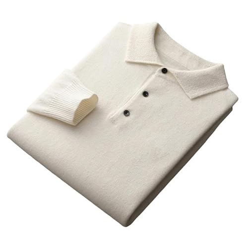 YJHLY Pullover Herren Herren -Revers -Pullover Langarm Polo Hals Pullover Losen Oberen Business Casual Strick Bottoming Shirt-White-S von YJHLY