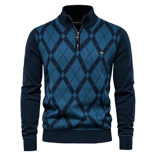 YJHLY Pullover Herren Männer Pullover Cotton Mock Neck Reißverschluss Patchwork Pullover Männer Winter Mode Warme Pullover Für Männer-Navy-Cn Size XL 72-80 Kg von YJHLY