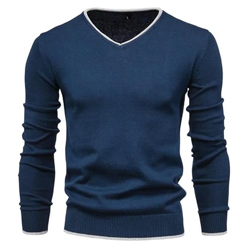 YJHLY Pullover Herren Männliche Pullover Männer Pullover Herbst Baumwolle V-Ausschnitt Slim Pullover Jumper Mann Strickwege Boy Kleidung Plus Größe 4XL Einfacher Stil Trikot-Navy-L von YJHLY