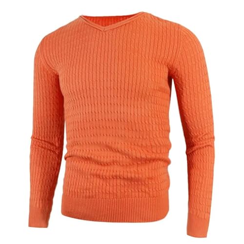 YJHLY Pullover Herren Männliche Pullover Männer Pullover Herbst Baumwolle V-Ausschnitt Slim Pullover Jumper Mann Strickwege Boy Kleidung Plus Größe 4XL Einfacher Stil Trikot-Orange-XL von YJHLY