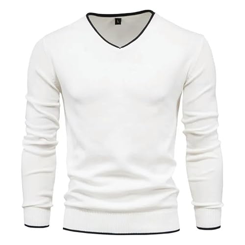 YJHLY Pullover Herren Männliche Pullover Männer Pullover Herbst Baumwolle V-Ausschnitt Slim Pullover Jumper Mann Strickwege Boy Kleidung Plus Größe 4XL Einfacher Stil Trikot-White-L von YJHLY