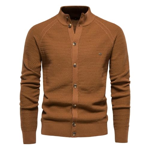 YJHLY Pullover Herren Stricker Herren -Strickjacken Baumwollknopf Mock Neck Sweater Für Männer Winter Modeskämpfe Männer Männer-Chocolate-Size M 65-72 Kg von YJHLY