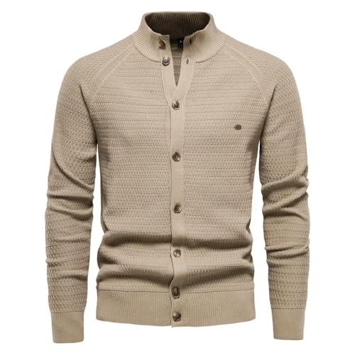 YJHLY Pullover Herren Stricker Herren -Strickjacken Baumwollknopf Mock Neck Sweater Für Männer Winter Modeskämpfe Männer Männer-Khaki-Size S 55-65 Kg von YJHLY