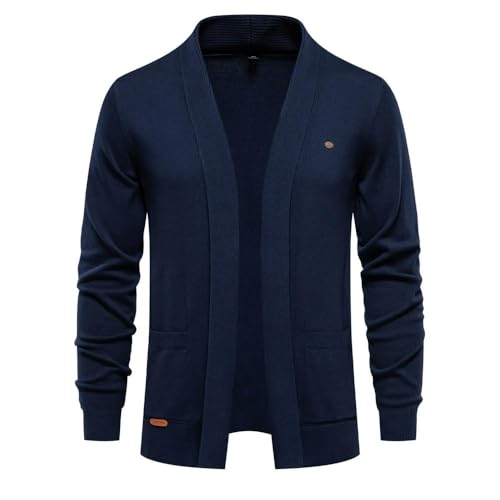 YJHLY Pullover Herren Winter Baumwoll -Strickjacke Für Männer Qualität Herren Pullover Mode Drehen Kragen Gestrickte Pullover Für Männer-Navy-Eur M 60-70Kg von YJHLY