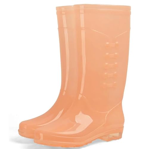 YJHLY Regenstiefel Für Damen Damen High-Top Herbst Biker Regen Stiefel Für Mädchen Frauen rutschfeste wasserdichte PVC Frühling Plattform Wasser Schuhe Damen-39-Orange von YJHLY