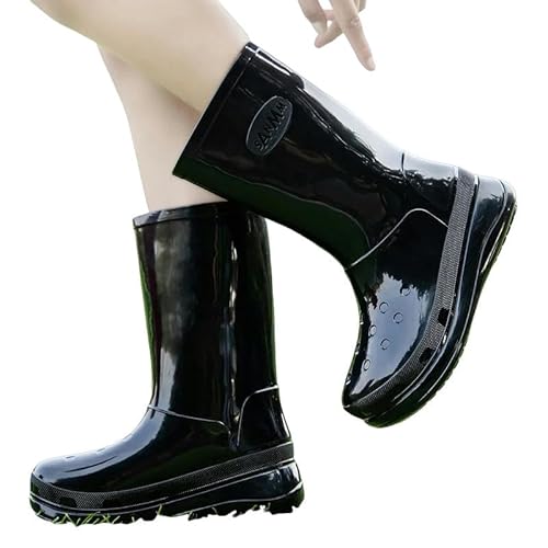 YJHLY Regenstiefel Für Damen High Tube Frauen Paltform Regenstiefel Für Frauen Outdoor wasserdichte Boot Schuhe rutschfeste Damen Regen Stiefel-36-Black von YJHLY