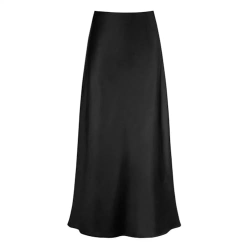 YJHLY Röcke Hohe Taille Fischschwanz Rock Frauen Faux Seide Satin Rock A-Linie Einfarbige Glänzende Büro Dame Rock Workwear-Black-L von YJHLY