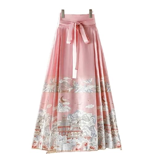 YJHLY Röcke Maxi Pferd Gesicht Röcke Frauen Hanfu Vintage Harajuku Saia Casual Long Print Plissee Rock Frau Kleidung Faldas-2107-Pink-One Size von YJHLY