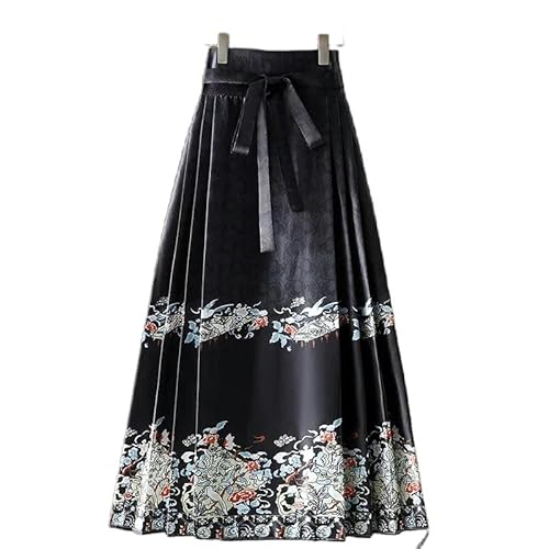 YJHLY Röcke Maxi Pferd Gesicht Röcke Frauen Hanfu Vintage Harajuku Saia Casual Long Print Plissee Rock Frau Kleidung Faldas-9202-Black-One Size von YJHLY