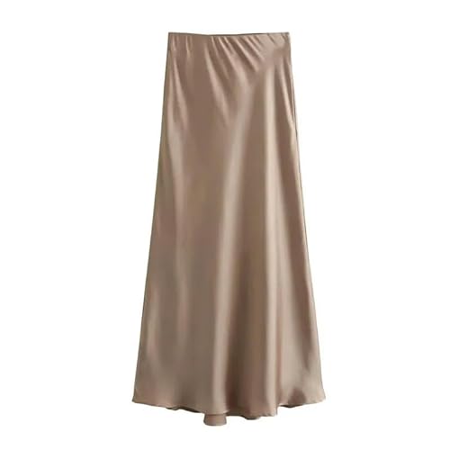 YJHLY Röcke Rock Frau Hohe Taille Elegante Lange Röcke Für Frauen Sommer Midi Rock Büro Frauen Röcke-Khaki-Xs von YJHLY