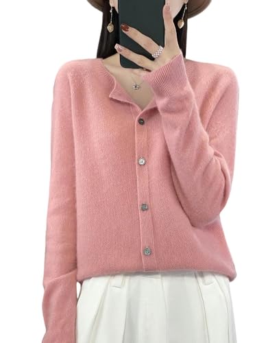 YJHLY Strickjacken Für Damen Cardigan Frühling Und Herbst Kaschmir Pullover Frauen O-Ausschnitt Cardigan Warm Strick Unten Shirt Top-Pink-XXL von YJHLY