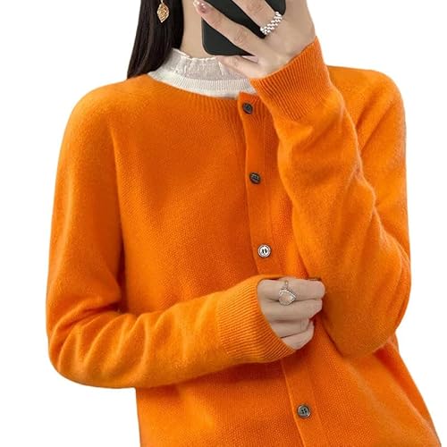 YJHLY Strickjacken Für Damen Faux Wolle Cardigan Frühling Und Herbst Neue Kaschmir Pullover Frauen O-Ausschnitt Cardigan Warm Strick Bottoming Shirt-Orange-XL von YJHLY