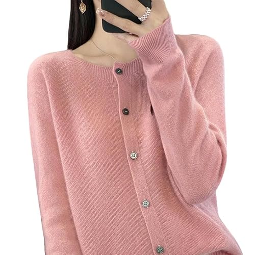 YJHLY Strickjacken Für Damen Faux Wolle Cardigan Frühling Und Herbst Neue Kaschmir Pullover Frauen O-Ausschnitt Cardigan Warm Strick Bottoming Shirt-Pink-XXL von YJHLY