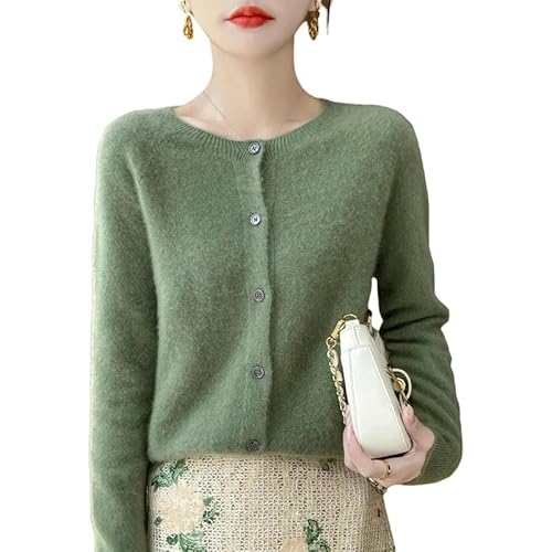 YJHLY Strickjacken Für Damen Faux Wolle Langarm Pullover Kaschmir Cardigan Frühling Herbst Frauen O-Ausschnitt Strickwaren Tops Kleidung Mode Basic Tops-Turquoise-XL von YJHLY