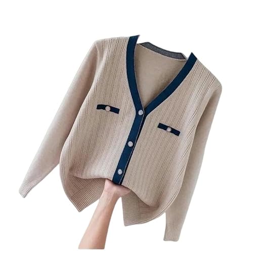 YJHLY Strickjacken Für Damen Frauen Kleidung Mode Casual V-Ausschnitt Pullover Frühling Winter Chic Kontrast Cardigan Büro Dame Langarm Weiches Komfort Top-Apricot-S von YJHLY